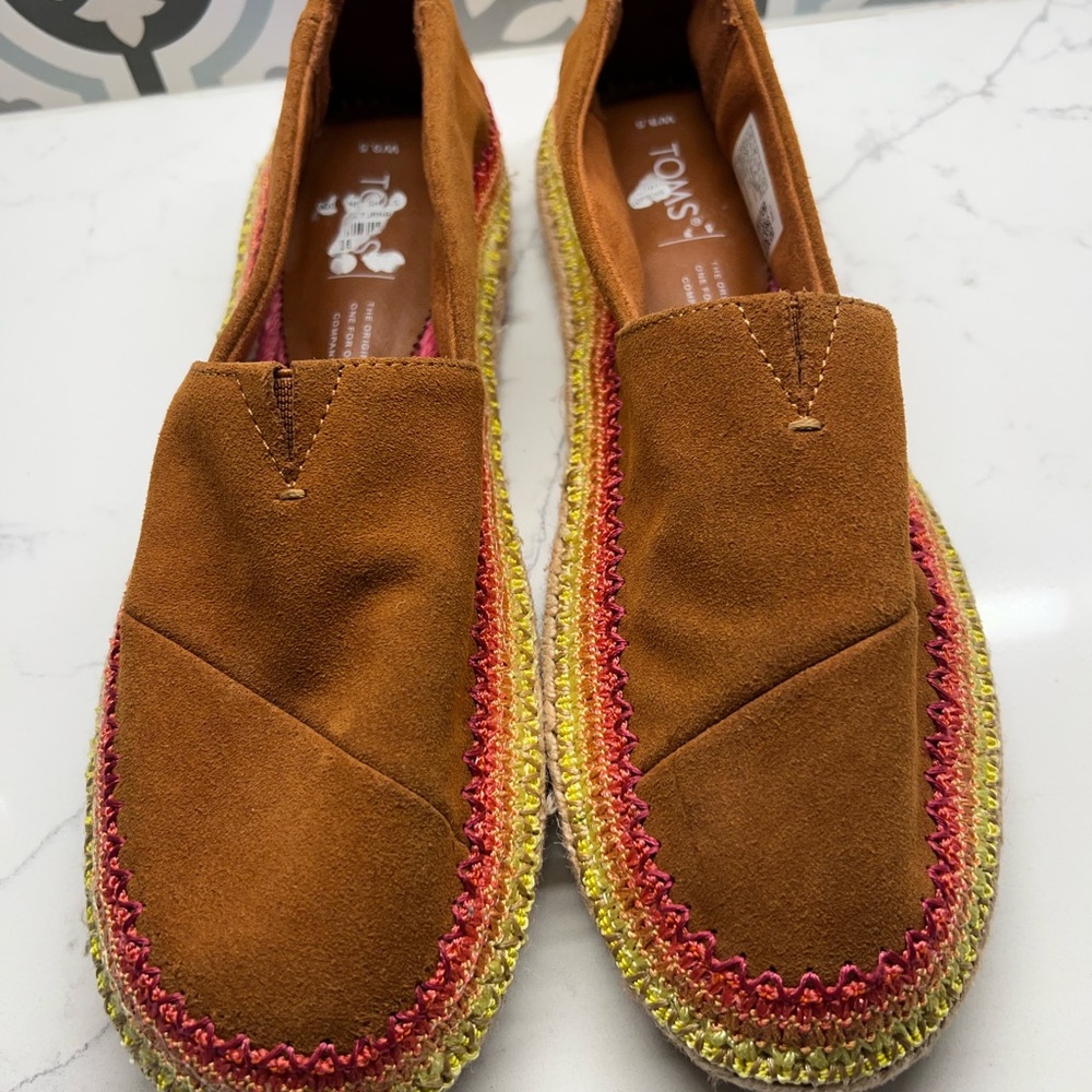 Toms Brown Espadrille Slip-On Shoes with Colorful Trim